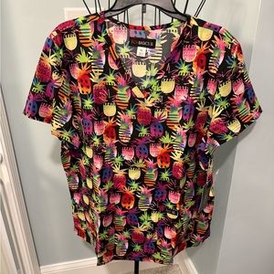 New Koi Basics Tiki Pineapple Leslie scrub top women Extra Large XL black red